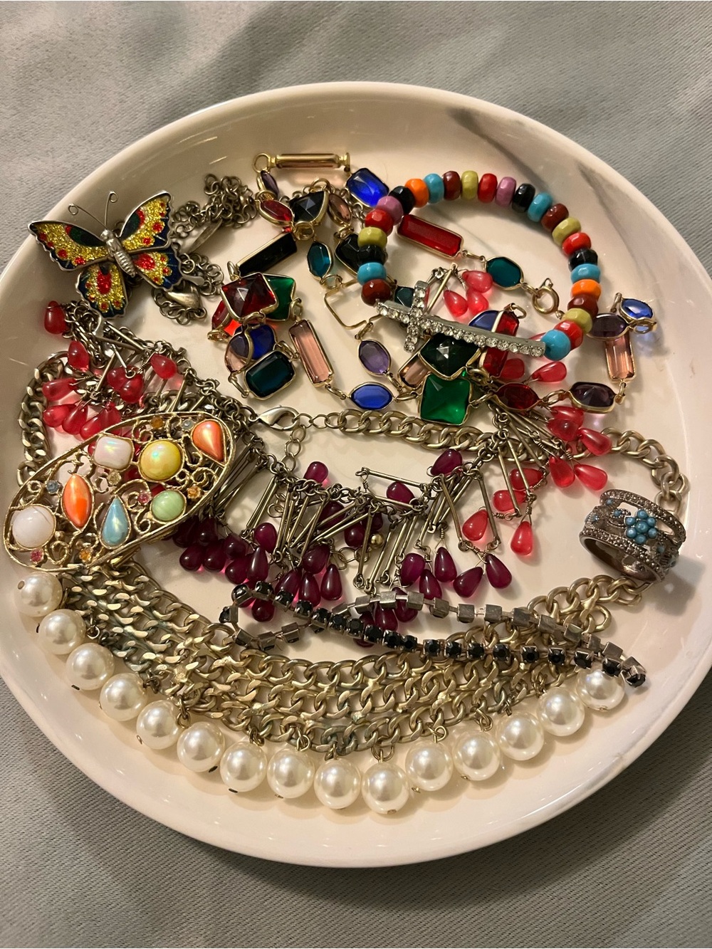 Source Unknown Multicolor Beaded and Gold-Tone Statement Necklace Set